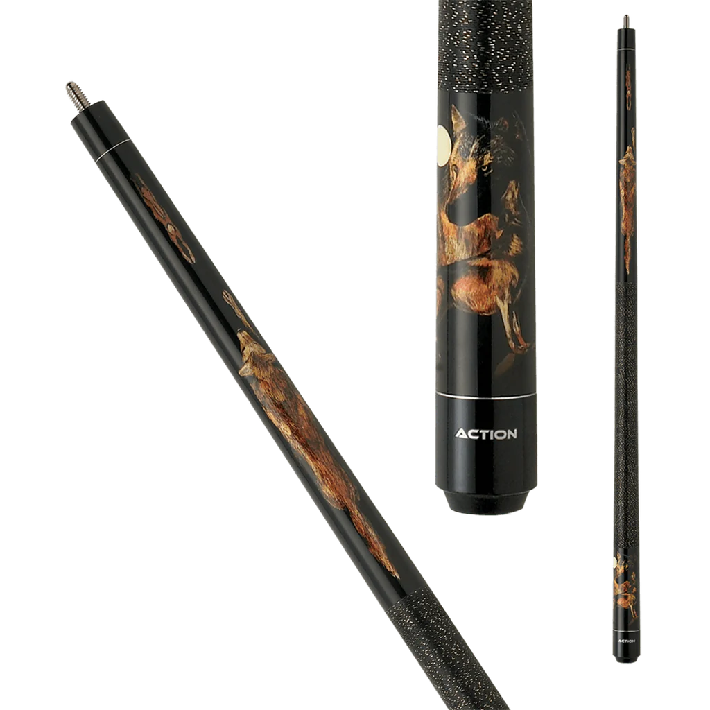 ACTION ADVENTURE ADV85 WOLF POOL CUE BLACK WITH WRAP - 13MM - 19OZ - 58 Inches
